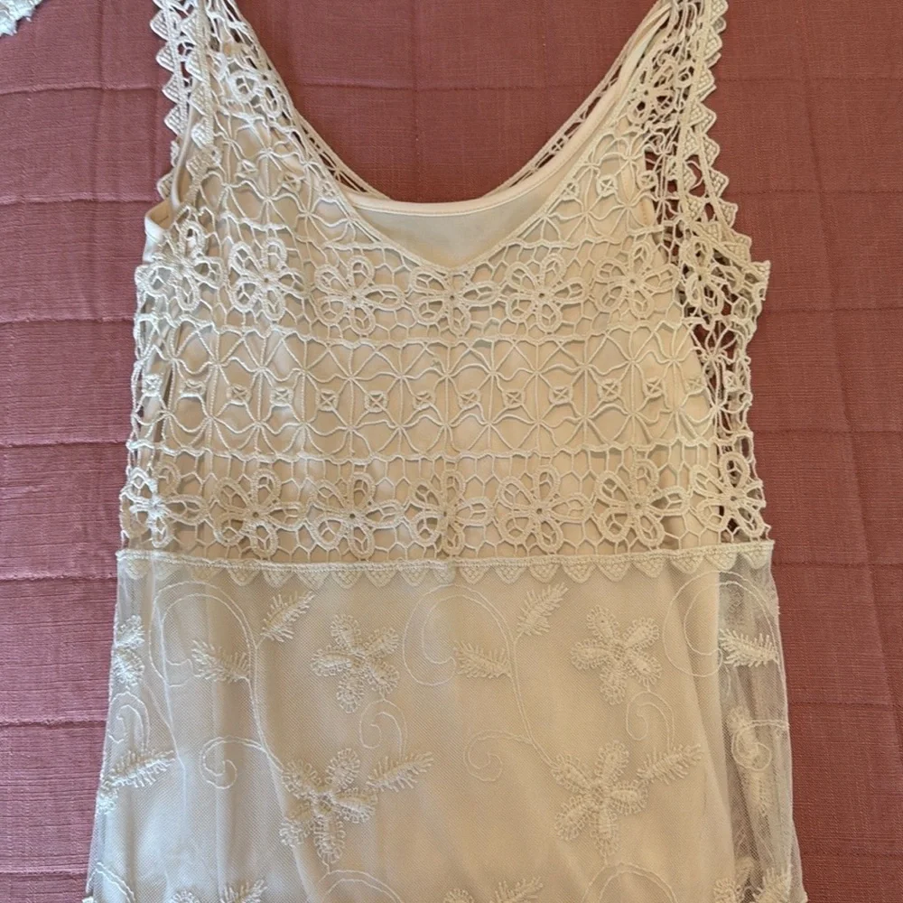 Cream Maxi Dress with Delicate Lace - Picture 3 of 4